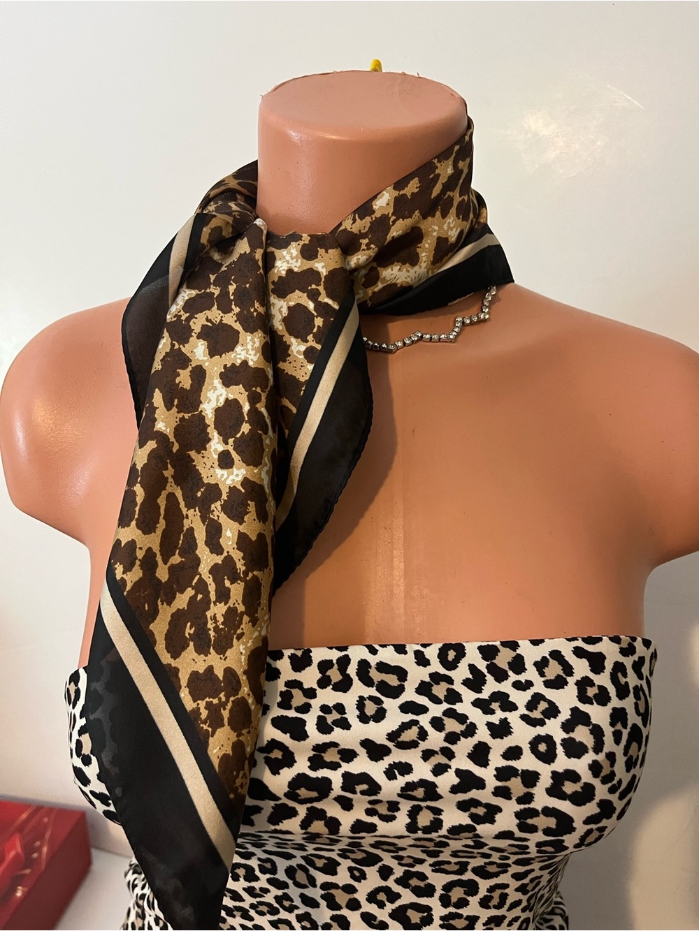 Silky Brown Leopard Print Neck Scarf - Classic Animal Print